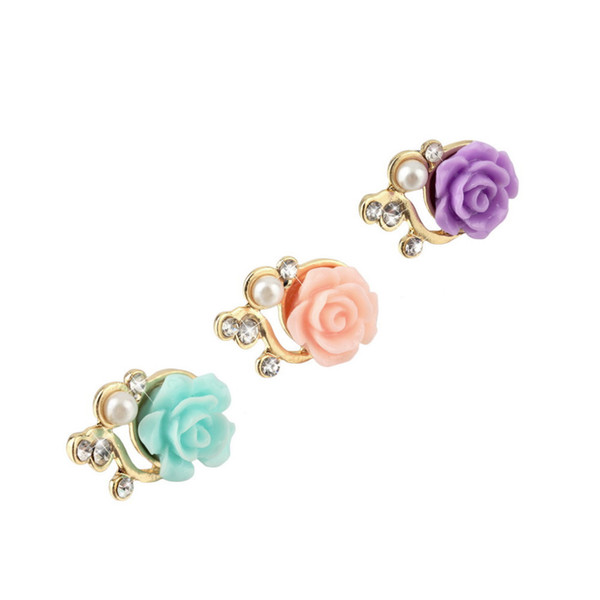 Rose Flower 3D Crystal Bead Pearl Anti Dust Plug Charms For 3.5mm Phone For Apple4 4S 5 For Samsung Galaxy S3 S4 For HTC