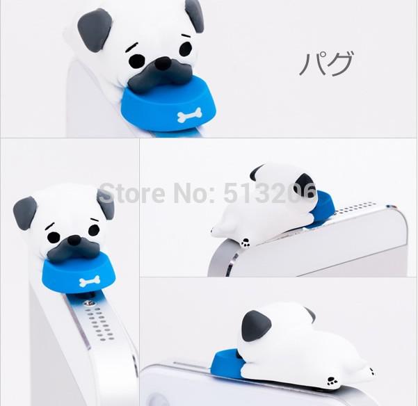 Wholesale-The Pug Dog Anti Dust Plug 3.5mm Earphone Hole for  4S 5S  S4 S5 Note 2 3