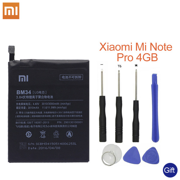 Xiao Mi BM34 Phone Battery For Xiaomi Mi Note Pro 4GB RAM 3010mAh High Capacity Replacement Battery Free Tools Retail Package