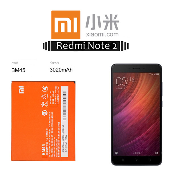 Xiao Mi Original BM45 Mobile Phone Battery For Xiaomi Redmi Note 2 Hongmi Note2 Replacement Batteries Real Capacity 3020mAh