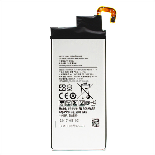 OEM Replacement For Samsung Galaxy S6 Edge Internal Battery 2600mAh 3.85V EB-BG925ABE akku 100pcs free shipping