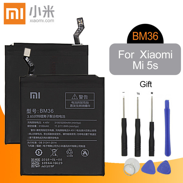 Oringinal Xiao mi Original Replacement Battery BM36 For Xiaomi Mi 5S Cellphone Battery 3.85V 3100mAh Rechargeable battery