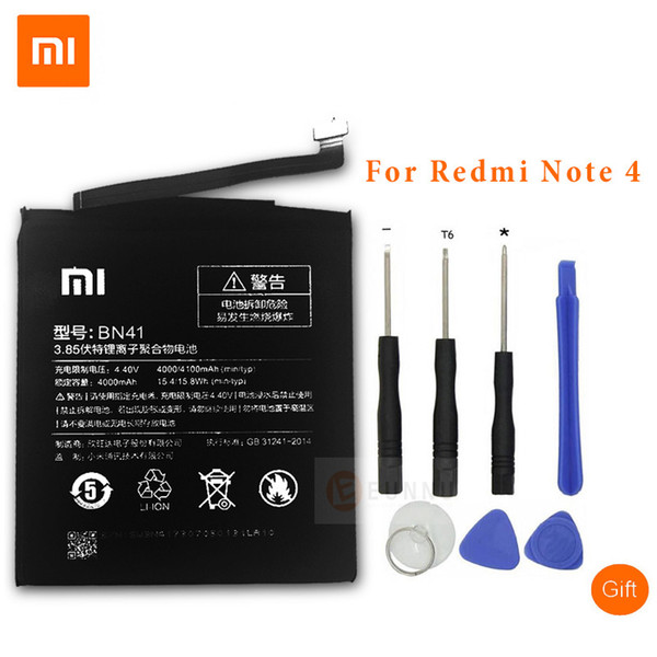 XiaoMi Original Mobile Phone Batteries For Xiaomi Redmi Note 4 Hongmi Note4 BN41 4000mAh Replacement Battery +Tools