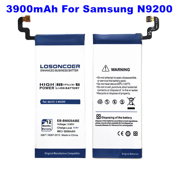 Top 3900mAh EB-BN920ABE Battery for Samsung GALAXY Note 5 Battery N9200 N920t Project Noble N920C Note5 SM-N9208 N9208