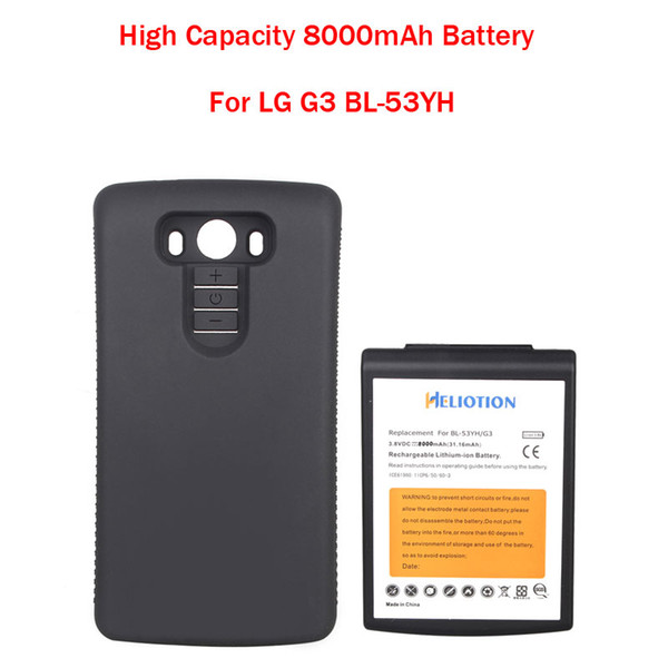 Brand New High Capacity 8000mAh Replacement Extended Battery With Black Protective Case For LG G3 BL-53YH Hot Sale