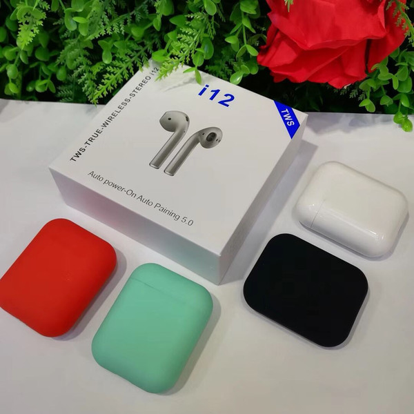 i12 tws bluetooth 5.0 wireless bluetooth headphones ture stereo Earphones colorful touch control wireless headset earbuds with charger box