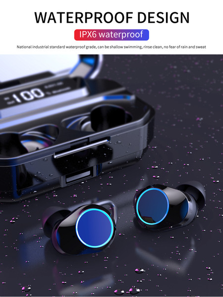 G02 V5.0 Bluetooth Stereo Earphone Wireless IPX7 Waterproof Touch Earbuds Headset 3300mAh Battery LED Display Type-c Charge Case