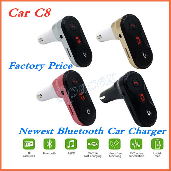 Colorful Car C8 Accessorie Bluetooth Adapter FM Transmitter Bluetooth Car Kit Hands-Free FM Radio Support TF card MP3 With Retail Package