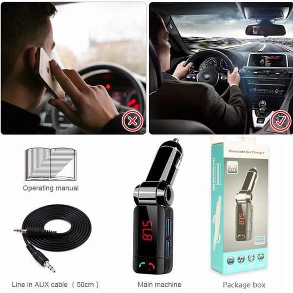 BC06S Bluetooth Car Kit BT Hands-free calling FM Transmitter MP3 Player Dual USB Charger With Current Voltage Detector