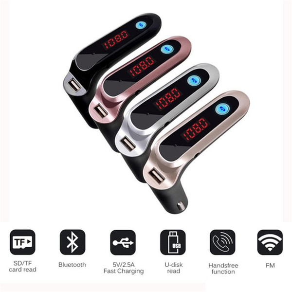 FM Transmitter S7 Bluetooth Car Kit Handsfree Wireless FM Radio Adapter LED Car Bluetooth Adapter Support TF Card AUX With Retail Package