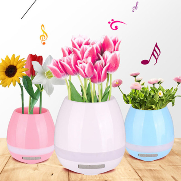 FDR 1pc 3 Color Plastic Music Flower Pot Vase Planter LED Night Light Bluetooth Speaker Home Garden Office Supplies Decoration