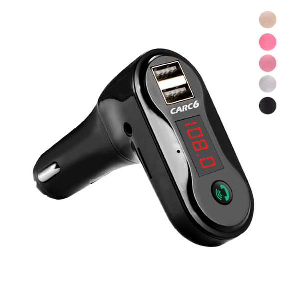 C6 FM Transmitter Car Wireless Bluetooth dual usb car Chargers MP3 Music Player Hand free support TF Card Car Kit For smartphones