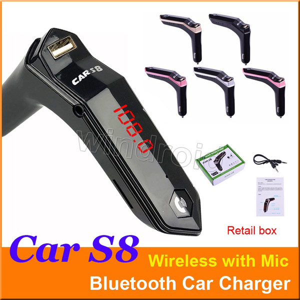 S8 LED Display Wireless Bluetooth Car Kit FM Transmitter 3.1A Port USB Charger Portable MP3 Player Handsfree Call Support TF Car + Box 50