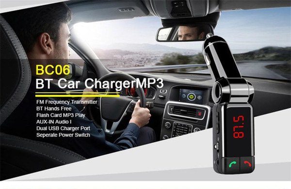 BC06 Bluetooth Car Kit Car Speakerphone BT Hands Free Dual FM Transmitter Port 5V 2A AUX-IN Music Player For Samsung iPhone Mobile