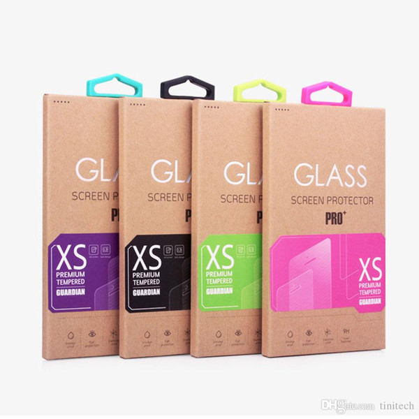 Packing Box Kraft Paper Packaging Boxes for Tempered Glass Screen Protector Film w/ Custom Stickers for iPhone X 8 8 Plus