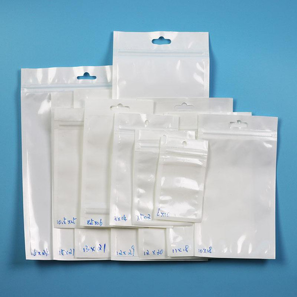 1000pcs/lot 14x8cm Clear+white zipper Pearl bag retail package plastic bag, poly opp pack bag Mobile phone accessories packing bag