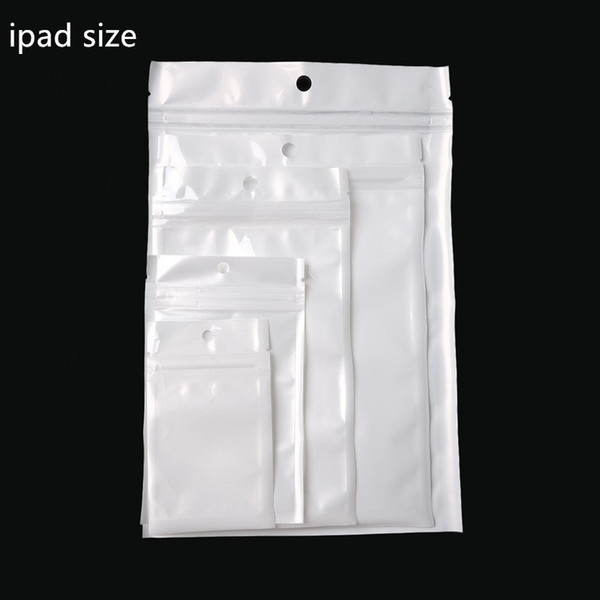 Wholesale big size for ipad White/Clear Self Seal Zipper Plastic Event Packaging OPP Poly Bag Ziplock Zip Lock Bag Package W/ Hang Hole