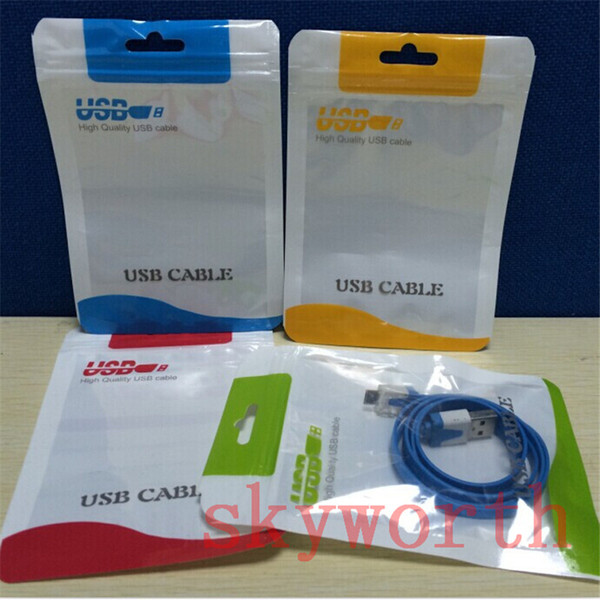 Flat braided cable bag Plastic Zipper poly bag Retail package For Iphone 6 plus Samsung s6 s5 note 4 flat Nylon USB cable