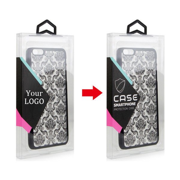 wholesale Retail DIY Custom LOGO Transparent PVC Packaging Colorful Hanger Box for phone 7 7 plus Cell Phone Case with Inner Tray