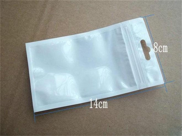 wholesale 14*8cm White/Clear Self Seal Resealable Zipper Plastic Retail Packaging Bag, Zip Lock Retail Package With Hang Hole