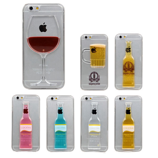 CellPhone Clear Case for iPhone 6 4.7'' Liquid Quicksand Tall Red Wine Cocktail Glass Beer Mug Bottle Cup Transparent Back Cover