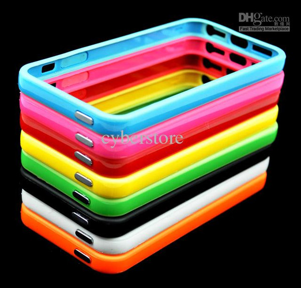 for iPhone 4 4S 5 5S TPU Bumper Case Cover Solid Color With Chrome Chromel Buttons in Retail Package