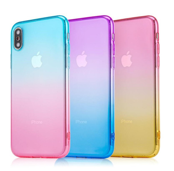 fashion gradient color tempered glass back cover cell mobile phone case for Iphone XS MAX XR X 6S 7 8 PLUS tpu case