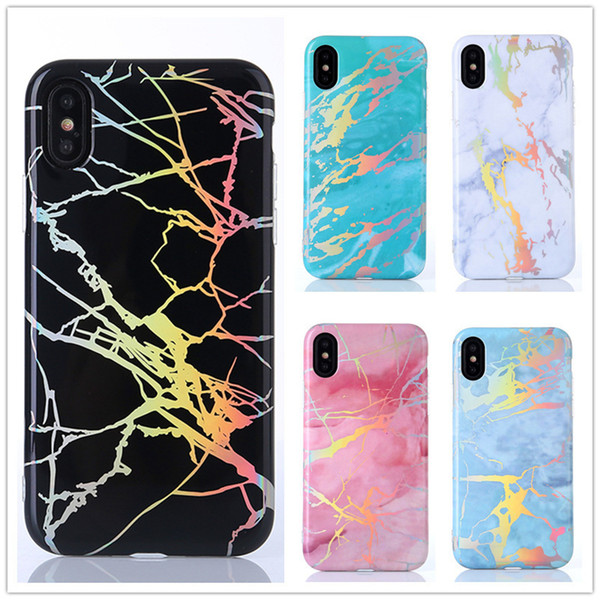 Soft Plating Phone Cases For iPhone 8 Case Shiny Laser Marble Cover For iPhone Case Glossy TPU Protective Capa Coque Free Shipping SCA517