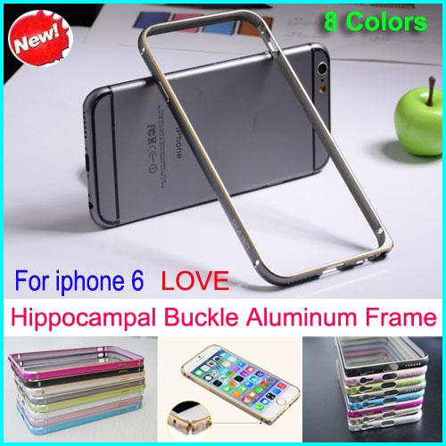 8 colors Hippocampal buckle Ultrathin Metal Bumper Case Frame Protector Cover No Screw for iphone 6 with retail packing