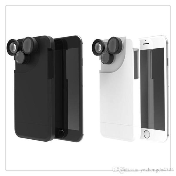 4in1 Camera Lens Kit Fisheye Macro Wide Angle+Zoom Phone Protective Case Black White For iPhone 6 6s Plus