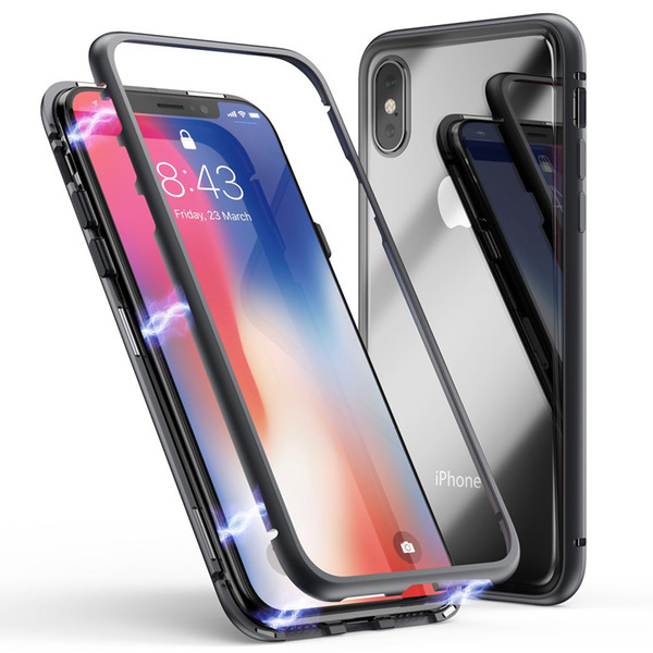 Luxury Magnetic Adsorption Phone Case For iPhone X Xs Max Xr 8 7 6 s Plus Metal Magnet Absorption Tempered Glass Cover Capa