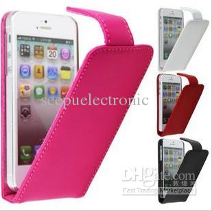 4pcs FLIP COWSKIN LEATHER HARD BACK CASE COVER FOR APPLE IPHONE 5 5G BLACK,RED,ROSE RED,WHITE