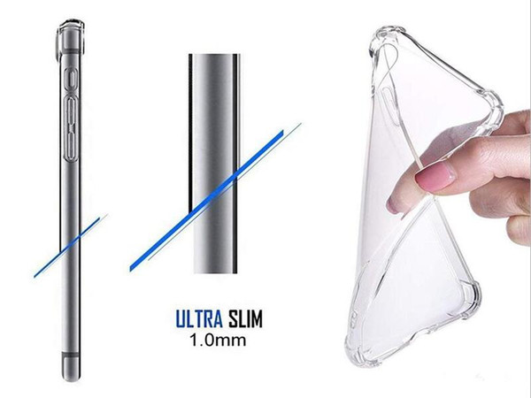 For iPhone X XS MAX XR 7 8 Clear TPU 1mm Case Shock Absorption Soft Transparent Back Cover For Samsung S9 S10 Plus S10e