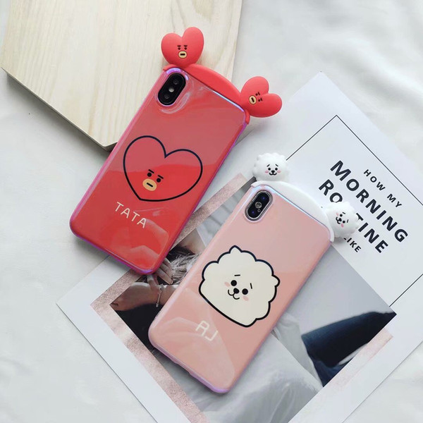 South Korean cartoon BT21 prone ears for iPhone X Apple X Phone case Blue Light all-inclusive soft cover