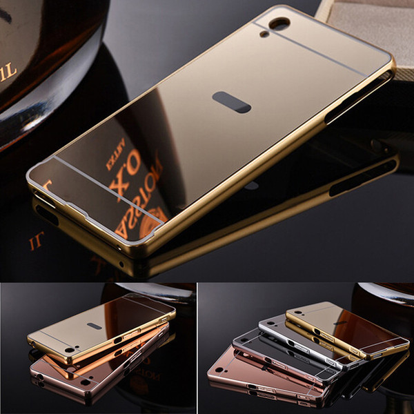 Freeshipping Aluminum Metal Bumper Mirror PC Back Cover Case For Sony Xperia M4 M5 Z1 Z2 Z3 Z4 Z5 C3 C6 Phone Cases