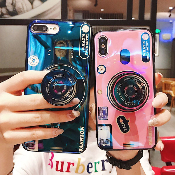 For iphoneXs 8 7 6s S8 9Plus New style Camera pattern Belt bracket Blue light effect Phone Case Soft TPU Glossy Dhl free