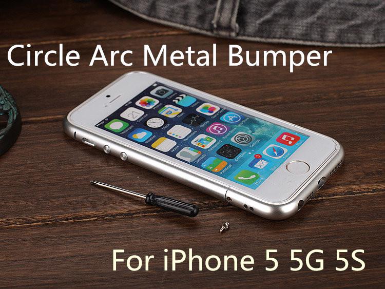 Luxury Mould Circle Arc with Screw Round Corner Ultra Slim Thin Metal Button Aluminum Case All Metal Frame Bumper Cover for iphone 5 5G 5S