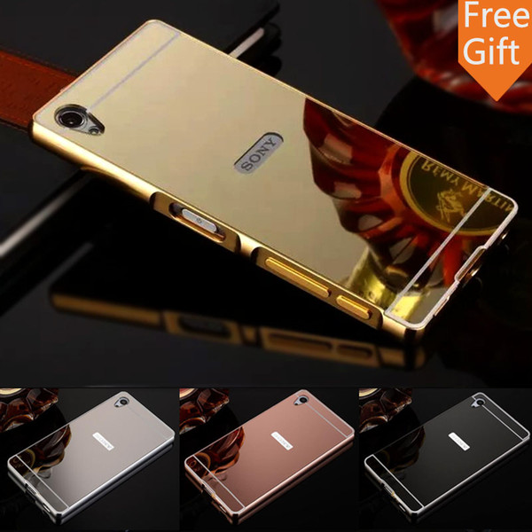 Free-Gift Luxury Aluminum Metal Mirror PC Back Cover For Sony Xperia X L36H Z1 Z2 Z3 Compact Z4 Z5 Premium C3 C6 Case