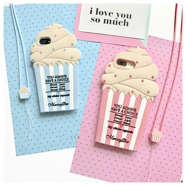 Phone Case Cute Ice Cream Design Silicone Phone Case With Lanyard For iPhone7/7Plus/6/6S/6Plus/6S Plus