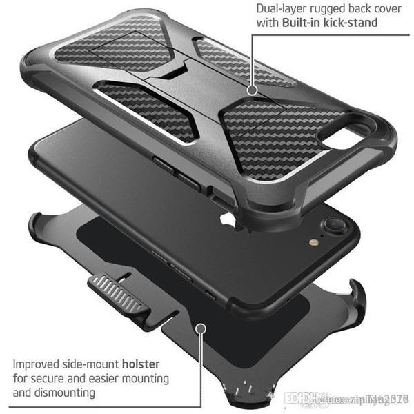 Hybrid Armor Dual Layer Case For iPhone 8 7 6 6S Plus Sumsung S8 S9 Plus Carbon Fiber Shockproof Tough Protective Cover with Belt Clip