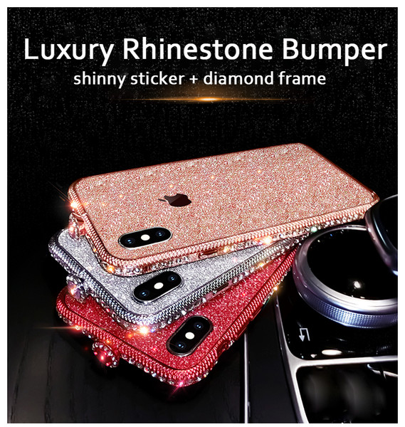 Chic Glitter Rhinestone Case for iPhone X Bling Powder + Diamond Frame Metal Aluminum Shiny Case for iPhone XS X 8 7 6S Plus