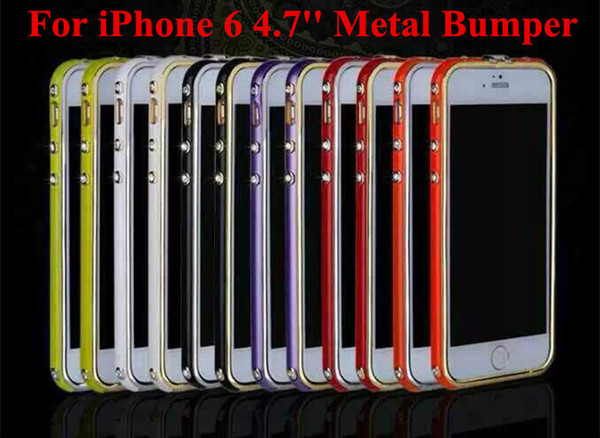 For iPhone 6 4.7 inch Luxury H Brand Metal Frame Bumper Deluxe Bling Rhinestone Diamond Ultra Thin Round Arc Aluminum Case Cover For iPhone6