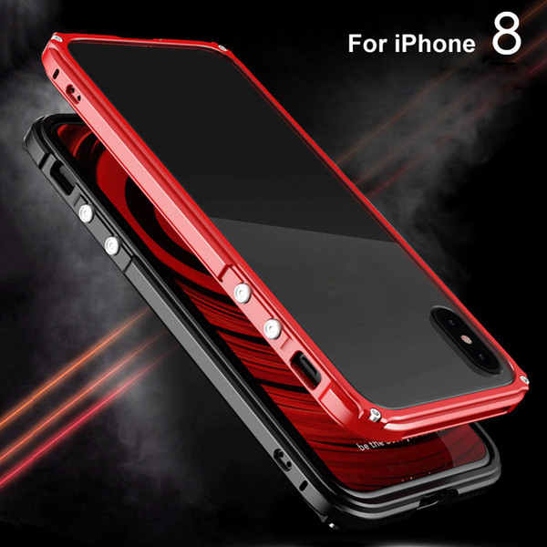 Metal Bumper For iPhone 8 X Luxury Aluminum Frame Clear PC Back Plate Shockproof Defender Armor Protective Cover Case For iPhone 6 7 Plus