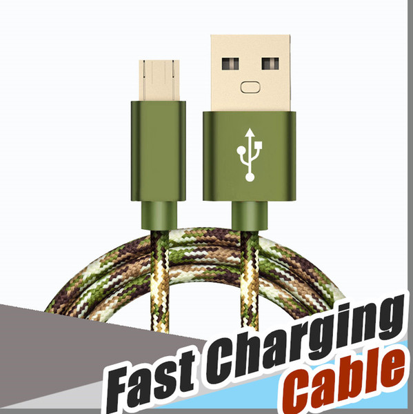 Electroplate Metal Camouflage Micro USB Cable Fast Charging Mobile Phone Andriod Cable 1m USB Data Charger Cable For Samsung HTC LG