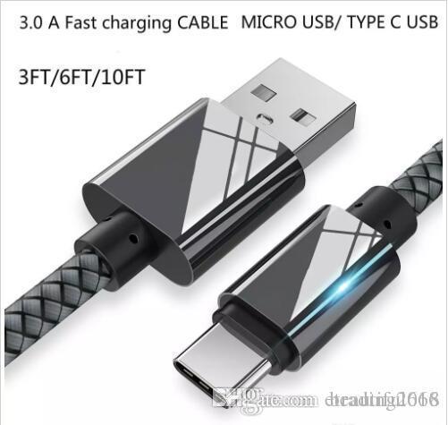 Design 3.0A Fast Charging USB Type C Cable AND Micro Usb Cable 3FT 6FT 10FT extra long quick charge Nylon Braided USB C Charger Cable