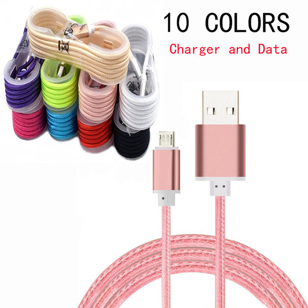 1.5M 5FT Braided Micro USB Cable Charger Durable Type C cable With Metal Head Plug Charging Popbrand Round Cables For Any Smart Phone