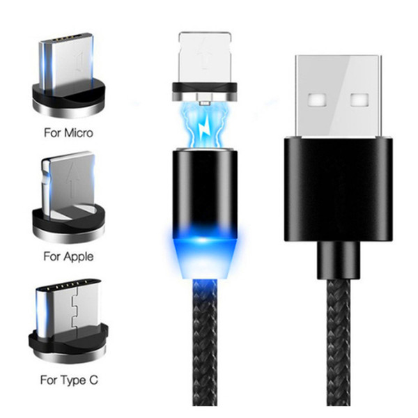 LED Magnetic Cable For Lightning Micro USB Type C Phone Cable for iPhone X 8 7 6 5 Xiaomi 1m Magnet Charger