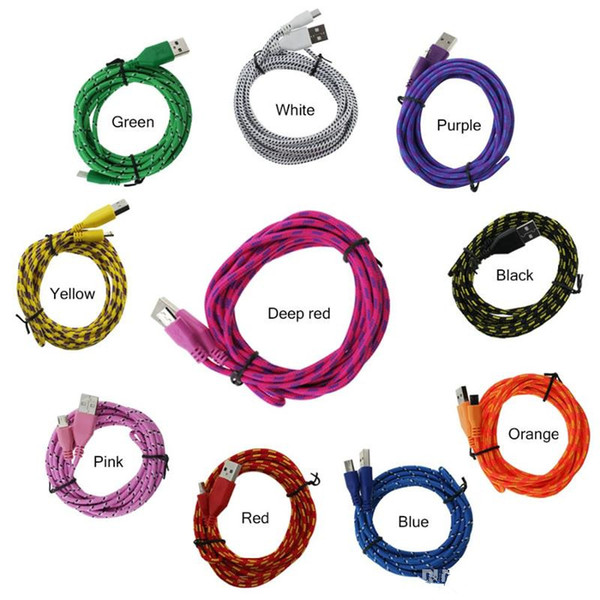 1m 2m 3m Micro USB Cable 3FT 6FT 10FT Nylon Woven Cords Micro USB Fiber Fabric Braided Data Charger Cables Cord