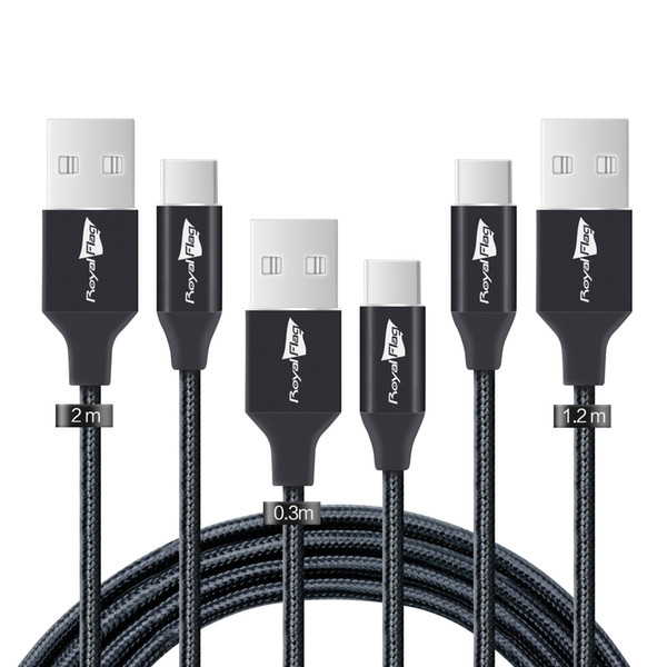 USB Type C Cable, 3-Pack (0.3m,1.2m, 2m) USB C to USB A Fast Charger Nylon Braided Sync Cord for Samsung Galaxy S9 S8 Note 8, LG V20