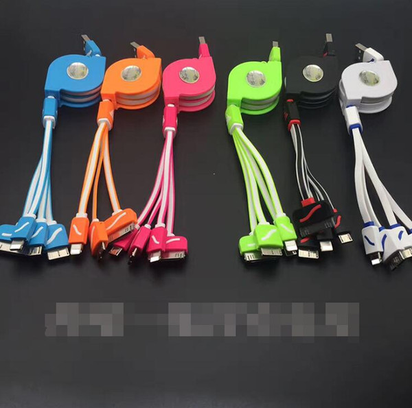 Android telescopic multi-function four-in-one fast charging cable high-speed charging cable 1M Length 6 Colors For mobile smartphone Gift